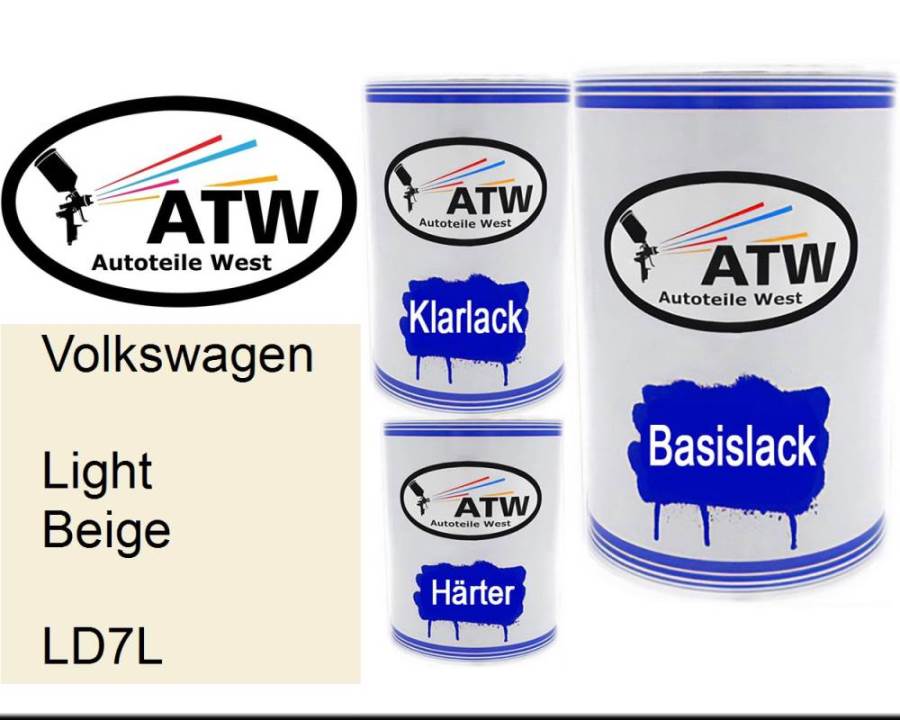 Volkswagen, Light Beige, LD7L: 500ml Lackdose + 500ml Klarlack + 250ml Härter - Set, von ATW Autoteile West.